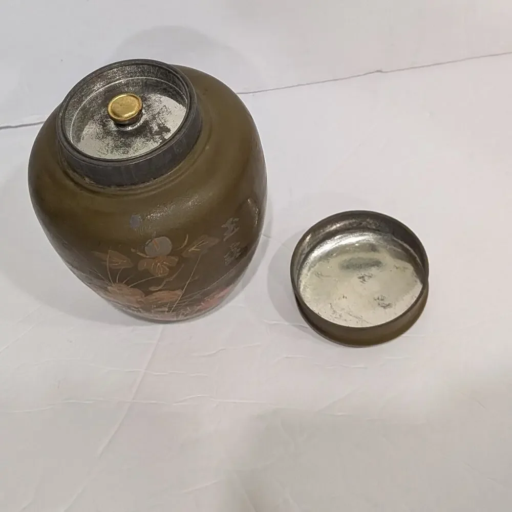 Vintage Japanese Mixed Metal Tea Caddy Jar Arakawa Seisakusho Patinated